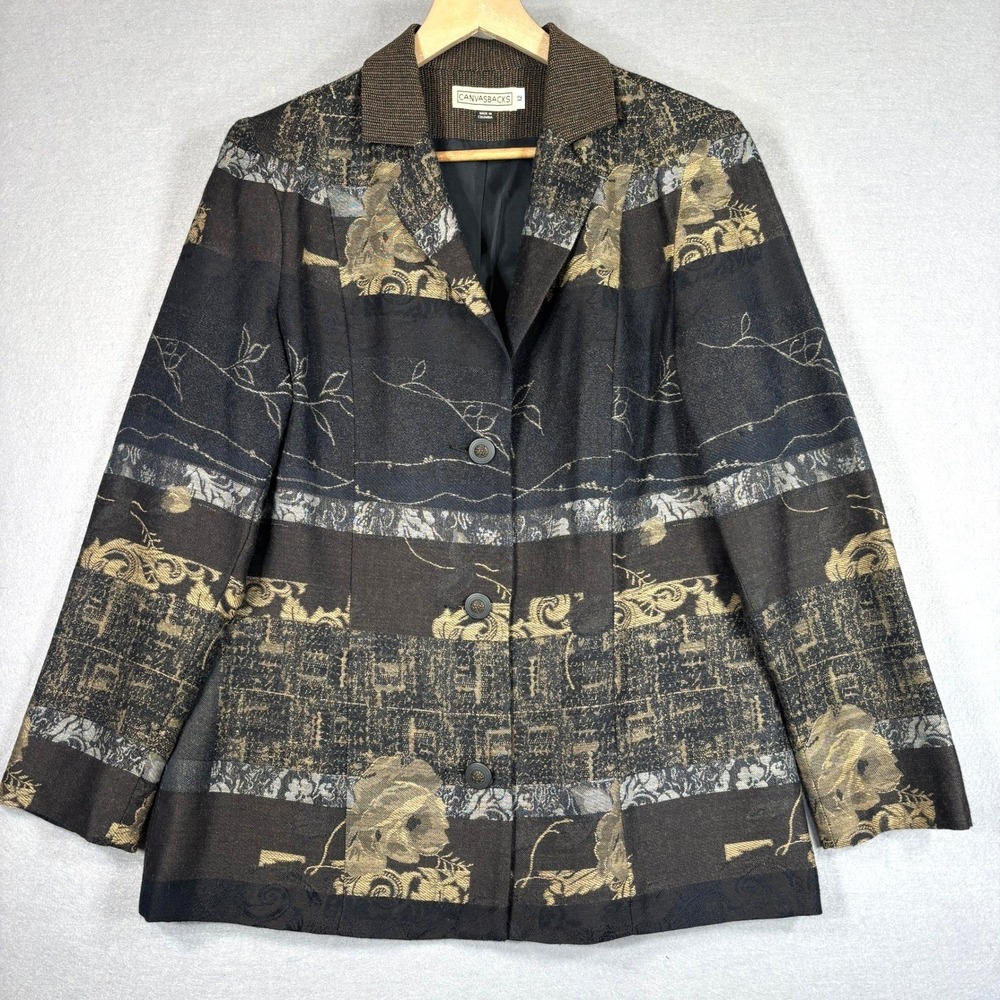 Canvasbacks Wool Silk Tapestry Blazer Size 12 Artsy Vintage Jacket‎